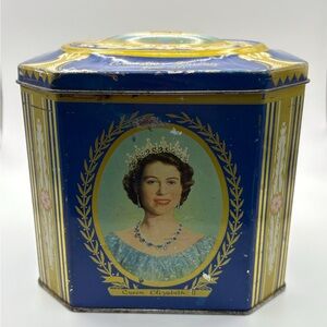 Vintage Collectable Tin with Queen Elizabeth II Portrait Coronation Souvenir